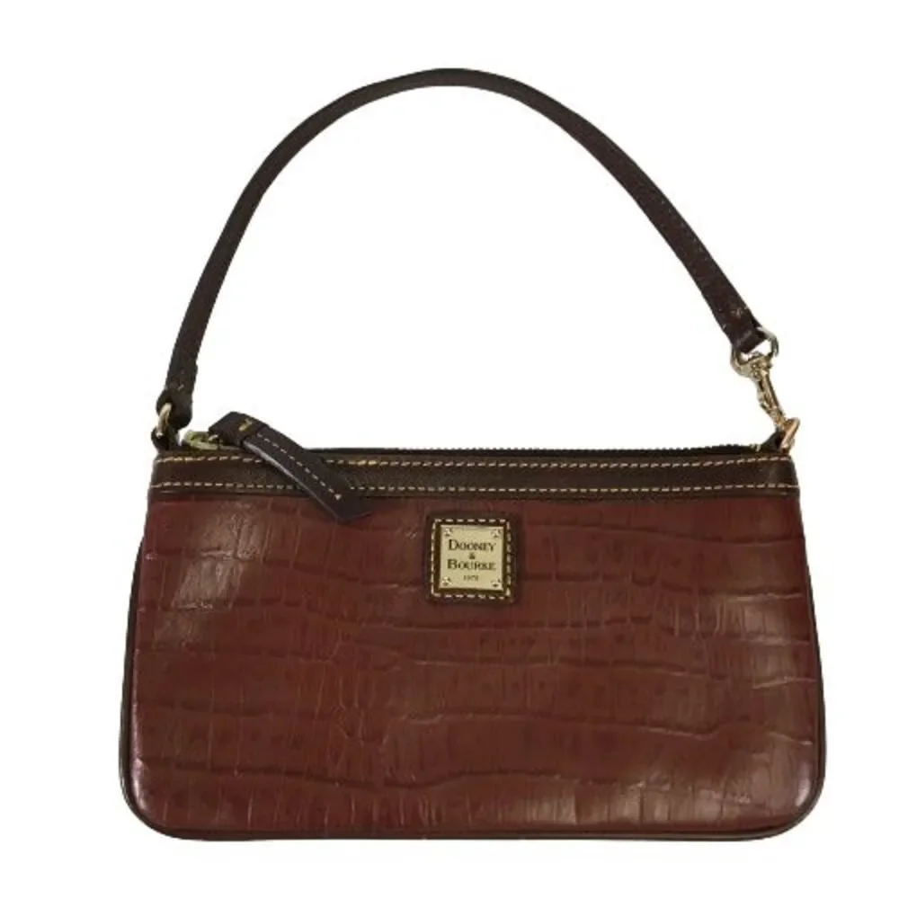 Dooney & Bourke Wristlet Wallet Handbag Purse Brown Moc Croc Smooth Leather Trim